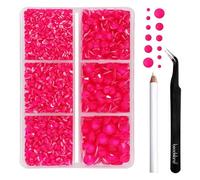 BEADSLAND Hotfix Rhinestones,4000 PCS Rose Rhinestones for Clothes Crafts Mixed 6 Sizes with Wax Pencil and Tweezers Kit,SS6-SS30,Neon Rose