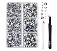 BEADSLAND Hotfix Rhinestones,4000 PCS Silver Rhinestones for Clothes Crafts Mixed 6 Sizes with Wax Pencil and Tweezers Kit,SS6-SS30,Silver Hematite
