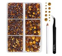 BEADSLAND Hotfix Rhinestones, 4000 PCS Topaz Rhinestones for Clothes Crafts Mixed 6 Sizes with Wax Pencil and Tweezers Kit, SS6-SS30, Topaz