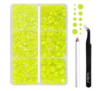 BEADSLAND Hotfix Rhinestones,4000 PCS Yellow Rhinestones for Clothes Crafts Mixed 6 Sizes with Wax Pencil and Tweezers Kit,SS6-SS30,Neon Yellow