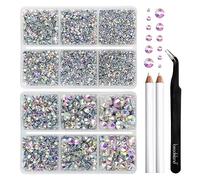 BEADSLAND Hotfix Rhinestones, 6080PCS AB Rhinestones for Clothes Crafts Mixed 6 Sizes with Wax Pencil and Tweezers Kit, SS6-SS30, Crystal AB