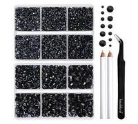 BEADSLAND Hotfix Rhinestones, 6080PCS Black Rhinestones for Clothes Crafts Mixed 6 Sizes with Wax Pencil and Tweezers Kit, SS6-SS30,Jet Black