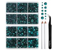 BEADSLAND Hotfix Rhinestones,6080PCS Blue Zircon Rhinestones for Clothes Crafts Mixed 6 Sizes with Wax Pencil and Tweezers Kit,SS6-SS30,Blue Zircon