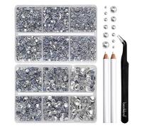 BEADSLAND Hotfix Rhinestones, 6080PCS Clear Rhinestones for Clothes Crafts Mixed 6 Sizes with Wax Pencil and Tweezers Kit, SS6-SS30, Crystal