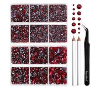BEADSLAND Hotfix Rhinestones, 6080PCS Dark Red Rhinestones for Clothes Crafts Mixed 6 Sizes with Wax Pencil and Tweezers Kit, SS6-SS30, Dark Siam