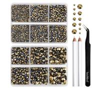 BEADSLAND Hotfix Rhinestones,6080PCS Gold Rhinestones for Clothes Crafts Mixed 6 Sizes with Wax Pencil and Tweezers Kit,SS6-SS30,Aurum