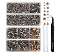 BEADSLAND Hotfix Rhinestones,6080PCS Gold Rhinestones for Clothes Crafts Mixed 6 Sizes with Wax Pencil and Tweezers Kit,SS6-SS30,Golden Shadow