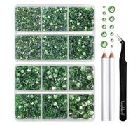BEADSLAND Hotfix Rhinestones,6080PCS Light Green Rhinestones for Clothes Crafts Mixed 6 Sizes with Wax Pencil and Tweezers Kit,SS6-SS30,Peridot