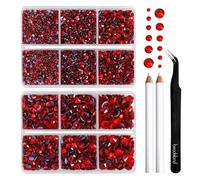 BEADSLAND Hotfix Rhinestones,6080PCS Light Red Rhinestones for Clothes Crafts Mixed 6 Sizes with Wax Pencil and Tweezers Kit,SS6-SS30,Light Siam