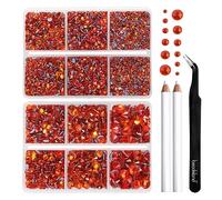 BEADSLAND Hotfix Rhinestones, 6080PCS Orange Rhinestones for Clothes Crafts Mixed 6 Sizes with Wax Pencil and Tweezers Kit, SS6-SS30, Hyacinth