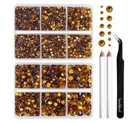BEADSLAND Hotfix Rhinestones,6080PCS Topaz Rhinestones for Clothes Crafts Mixed 6 Sizes with Wax Pencil and Tweezers Kit,SS6-SS30,Topaz