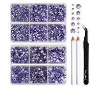 BEADSLAND Hotfix Rhinestones,6080PCS Violet Rhinestones for Clothes Crafts Mixed 6 Sizes with Wax Pencil and Tweezers Kit,SS6-SS30,Violet