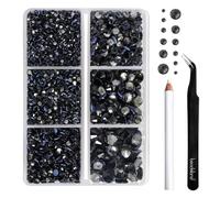 Beadsland Hotfix Rhinestones Set,Black Diamond,Mixed 6 Sizes 4000 PCS