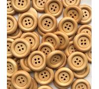 Beads'n'Bits - 5 x 23mm Wooden Buttons.Natural/tan Colour Ideal for Knitting and Sewing