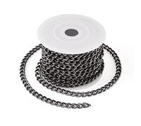 Beadthoven 1 Roll 16.40 Feet Aluminum Curb Chains 8x5x1.5mm Black Oval Curb Unwelded Links Chain with Spool for Women Men Bracelets Necklaces Jewelry Making