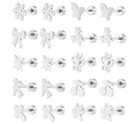 Beadthoven 10 Pairs Stainless Steel Stud Earrings for Women, Cute Butterfly Bowknot Snowflake Cherry Earrings Hypoallergenic Small Star Cross Leaf Ear Studs with Earring Backs for Sensitive Ears