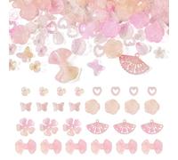 Beadthoven 100G Acrylic Assorted Beads Bulks Transparent Flower Heart Butterfly Bowknot Fan Kawaii Acrylic Beads for DIY Crafts Bracelets Necklaces Mobile Phone Chains, Misty Rose