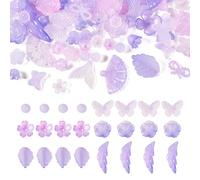 Beadthoven 100G Acrylic Assorted Beads Bulks Transparent Rose Butterfly Bowknot Fan Leaf Kawaii Acrylic Beads for DIY Crafts Bracelets Necklaces Mobile Phone Chains, Lilac