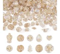 Beadthoven 100G Glitter Assorted Aesthetic Beads Boho Vintage Acrylic Beads Flower Heart Butterfly Spacers Transparent Gold Plating Czech Beads for Jewelry Making Bracelet Necklace DIY Crafts Clear