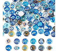 Beadthoven 100Pcs 12mm Evil Eye Printed Glass Cabochons Bulk Half Round Glass Cabochons Floral Tiles Flatback Blue Evil Eye Dome Beads for Photo Cameo Jewelry Making Necklace Ring DIY Crafts