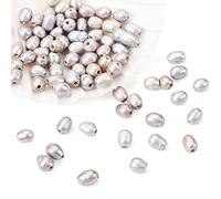 Beadthoven 100pcs 7-10mm Natural Cultured Freshwater Pearl 1.8mm Large Hole Rice Oval Pearl Beads for DIY Necklace Bracelets Beading Jewelry Crafts Making, Gray