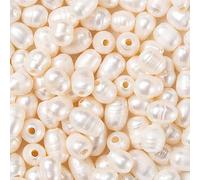 Beadthoven 100pcs 7-10mm Natural Oval Freshwater Pearl Beads 1.8mm Big Large Hole Rice Shape Pearls for Leather Cord Beading Jewelry Bracelet Making