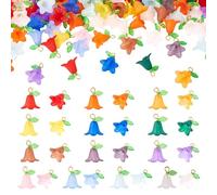 Beadthoven 100Pcs Acrylic Flower Pendants Colorful Frosted Matte Lily Flower Charms 20mm Plastic Lily of The Valley Bell Flower Dangle Charms with Leaf for DIY Necklace Earring Jewelry Making Supplies