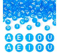 Beadthoven 100pcs Acrylic Letter Beads 7mm Transparent Flat Round Disc Vowel Alphabet Pony Beads 1.6mm Hole for DIY Bracelet Necklace Jewelry Crafts Making, Blue