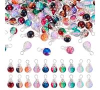Beadthoven 100Pcs Crackle Glass Dangle Charms Rainbow Teardrop Crystal Pendants 10 Colors Small Water Drop Bead Charms with Silver Tone Bead Caps for Jewelry Making DIY Chain Necklaces Earrings Craft
