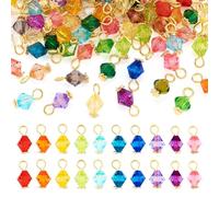 Beadthoven 100pcs Crystal Bicone Dangle Charms Mixed Transparent Mini Faceted Bicone Acrylic Charms with Golden Loop for Jewelry Making Earrings Necklace Bracelets DIY Crafting