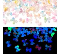 Beadthoven 100Pcs Luminous Resin Bowknot Cabochons Glow in The Dark Bow Nail Charms Colorful Mini Cute Flatback Bowknot Charms for DIY Jewelry Embellishment Supplies Scrapbooking Nail Art Decoration