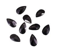 Beadthoven 100pcs Teardrop Glass Beads Black Faceted Dorp Crystal Beads Top Drilled Dangle Pendants for Jwewelry Making Chandelier Home Hanging Decor, Hole: 1mm