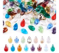 Beadthoven 100pcs Teardrop Glass Beads Random Color Faceted Dorp Crystal Beads Top Drilled Dangle Pendants for Jwewelry Making Chandelier Home Hanging Decor, Hole: 1mm