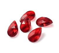 Beadthoven 100pcs Teardrop Glass Beads Red Faceted Dorp Crystal Beads Top Drilled Dangle Pendants for Jwewelry Making Chandelier Home Hanging Decor, Hole: 1mm