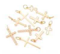 Beadthoven 10Pcs Brass Cross Charms for Jewelry Making Golden Faith Crucifix Cross Pendants Tiny Dangle Beads for Necklace Bracelet Earrings Crafts Catholic Rosary Making DIY Accessory