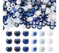 Beadthoven 120Pcs 6mm Handmade Porcelain Ceramic Beads Navy Blue White Round Ceramic Spacer Loose Vintage Chinese Beads for DIY Jewelry Making Bracelets Necklaces Earrings Crafting Hole: 2mm
