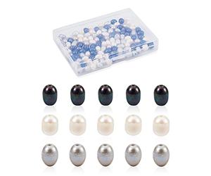 Beadthoven 120pcs 7-10mm Natural Oval Freshwater Pearl Beads 1.8mm Big Large Hole Rice Shape Pearls for Leather Cord Beading Necklace Bracelet Jewelry Making DIY Crafts (Assorted Colors)