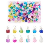 Beadthoven 120Pcs Crackle Glass Crystal Charms Teardrop Glass Dangle Beads 12 Colors Small Drop Beads Charms Pendants with Silver Bead Cap for Jewelry Making Necklace Earrings Bracelets DIY Crafting