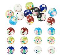 Beadthoven 12Pcs 12mm Flower Printed Porcelain Beads 6 Styles Round Handmade Ceramic Beads Vintage Boho Colorful Floral Craft Loose Spacers for DIY Jewelry Making Bracelets Necklace Making