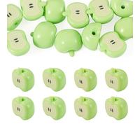 Beadthoven 12Pcs Apples Acrylic Beads 3D Green Apples Shaped Bead Charms Opaque Color Cute School Teacher Loose Spacers for Bracelets Earrings Pens DIY Jewelry Making Graduations Thanksgiving