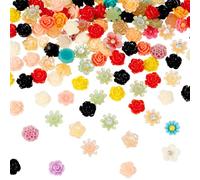 Beadthoven 150Pcs 9mm Assorted Resin Flower Cabochons Colorful Glitter Flower Flat Back Charms Mini Flowers Cameo Charms Jewelry Embellishment Supplies for DIY Jewelry Earring Nail Art Decorations