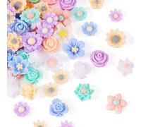 Beadthoven 150Pcs Assorted Resin Flower Cabochons Colorful Flower Flat Back Charms Undrilled Mini Flowers Cameo Charms Jewelry Embellishment Supplies for Gluing DIY Jewelry Earring Nail Art Decoration