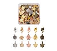 Beadthoven 150pcs Tibetan Flower Leaves Charms Metal Maple Leaf Pendants Rose Sunflower Dangle Charms 5 Colors for Necklace Bracelet Choker Jewelry Making Crafting Valentine's Day Supplies