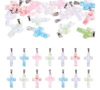Beadthoven 15Pcs Luminous Resin Cross Charms, Glow in the Dark Jesus Cross Pendants Glittery Sequins Crucifix Dangle Charms with Snap On Bails for Jewelry Making Necklace Keychains DIY Crafts