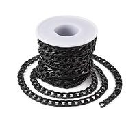 Beadthoven 16.4Ft Aluminium Curb Chains Black Twisted Metal Bracelets Necklaces Link Chains with Spool 12x7mm Round Curb Chain for Jewelry Making