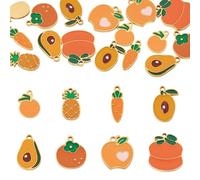 Beadthoven 16 Pcs 8 Styles Fruits Dangle Charms Light Gold Orange Fruits Charm Pendants Stainless Steel Enamel Apples Pineapple Carrot Pendants for DIY Bracelet Necklace Jewelry Making