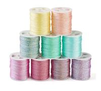 Beadthoven 167 Yards 9 Colors Iridescent Polyester Cord 0.6mm Friendship Bracelet Cord Pastel Colorful Braided Jewelry Making Beading String Sewing Thread for Craft Chinese Knotting Kumihimmo Macrame