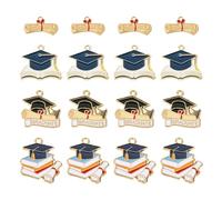 Beadthoven 16Pcs 4 Styles Academy Graduation Hat Charms School Bachelor Hat Book Charms Gold Plated Alloy Enamel Pendants for DIY Jewelry Making Bracelet Necklace Making and Crafting