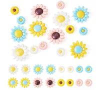 Beadthoven 16pcs Floral Silicone Focal Beads for Pens Keychain Making, Silicone Beads Set Assorted Cute Cartoon Beads Colorful Sunflower Rubber Beads for Jewelry Making DIY Crafts Supplies