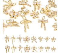 Beadthoven 16pcs Real 18K Gold Plated Brass Bowknot Charms Micro Pave Cubic Zirconia Crystal Pendants Tiny Diamond Rhinestone Bow Dangle Charms with Jump Ring for Jewelry Making DIY Necklace Earrings
